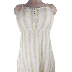 Aerie Women's Cream V-Neck Striped Spaghetti Strap A-Line Midi Dress Size XS